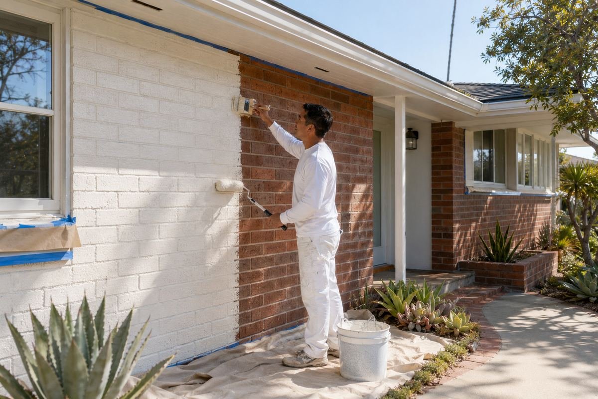 Brick chimney prepared and coated with a breathable masonry system in Pasadena, CA