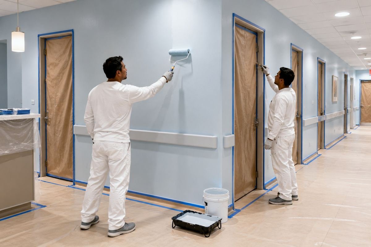 Professional suite interior being repainted after hours in Arcadia, CA