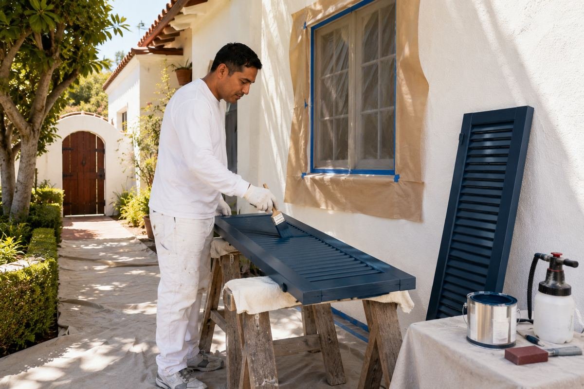Original wood window sash being re-glazed and repainted on a historic home in Pasadena, CA