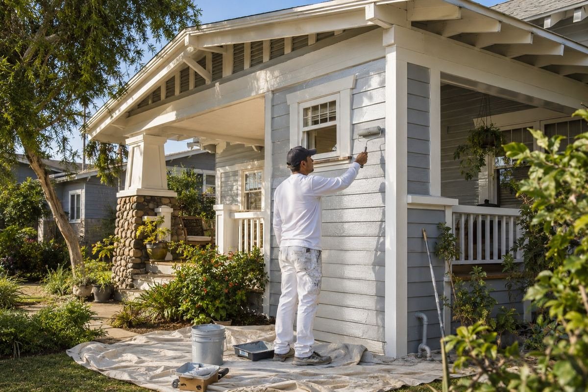 Elastomeric coating rolled onto a stucco elevation in Pasadena, CA